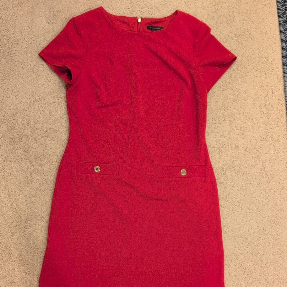 Tommy Hilfiger CherryRed Gold Embellished Sheath Dress